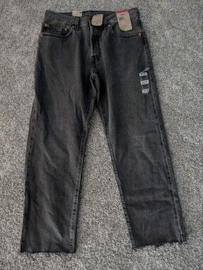 Levi's 501 Original Cropped High Rise Jeans Washed Black Raw Hem 30x26 NWT